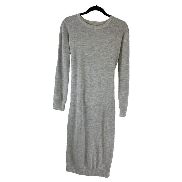 Modern Citizen Long Sleeve Sweater Dress Gray Bodycon Tie Waist Midi Ribbed Med - Picture 1 of 15